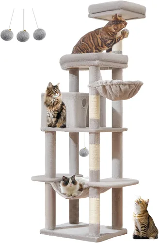 Miniatura 8 de Taoqimiao MS042W - Árbol para gatos, torre grande para gatos de 66 pulgadas con postes rascadores, lujosa plataforma grande para gatos grandes