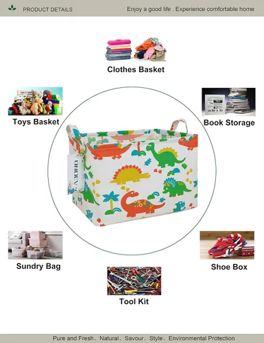 Miniatura 3 de Canasta ONOEV de lavandería, plegable, rectangular, de lona, para guardería, adecuada para niños, oficina, dormitorio, ropa, almacenamiento