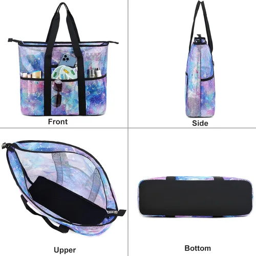 Miniatura 4 de CAMTOP Bolsas de playa para mujer, bolsa de playa de malla con cremallera, bolsas de conchas para niños, grandes para piscina, natación, vacaciones