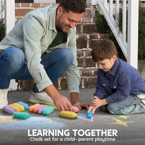 Miniatura 8 de JOYIN 12 tizas jumbo para acera con 6 colores, tiza lavable para niños, suministros escolares no tóxicos, juegos al aire libre, accesorios
