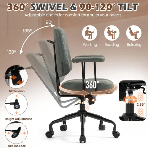 Miniatura 3 de ECOTOUGE Silla de oficina en casa, silla de escritorio tapizada con reposabrazos, silla de computadora moderna y cómoda de mediados de siglo