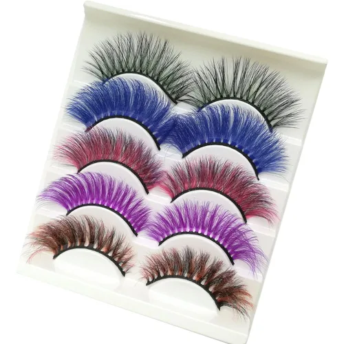 Miniatura 3 de Pestañas de colores para Halloween, Pascua, imitación de visón, pestañas postizas con color largas y dramáticas para fiesta, pestañas postizas
