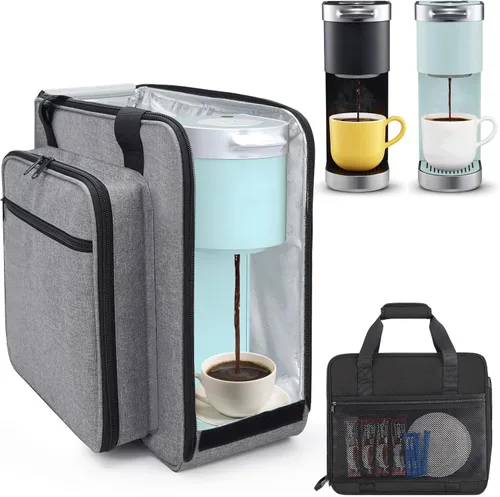 Bolsa de viaje portátil Anitor para cafetera Keurig K-Mini/K-Mini Plus/K-Express, bolsa de viaje para máquina de café de una sola porción con Gris