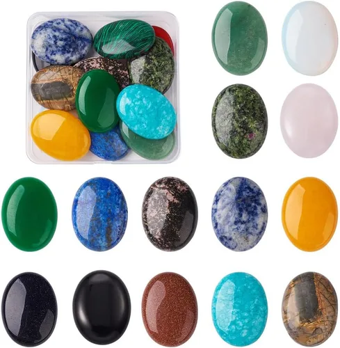 Miniatura 9 de Fashewelry 50 cabujones de piedra preciosa natural ovalada de aventurina verde con parte trasera plana, 0.551 x 0.394 in, cuentas de cristal