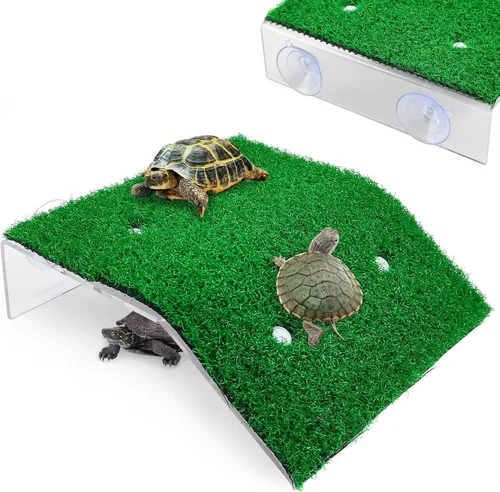 Miniatura 10 de Keedolla Plataforma de descanso de tortuga, rampa de tortuga de simulación de césped, escalera de escalada de tortuga, terraza de descanso