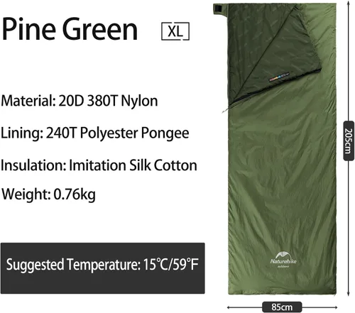 Miniatura 2 de Naturehike Saco de dormir ligero y compacto, sobre de 59 ℉/32 ℉, ultraligero para mochilero, portátil, impermeable, con saco de compresión para frío