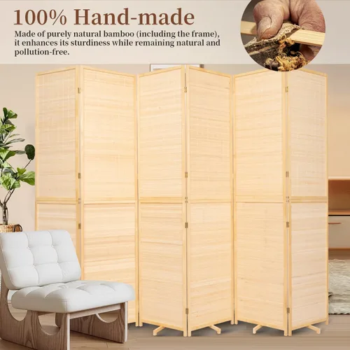 Miniatura 2 de Divisor de pared de bambú de 6 paneles, 106 pulgadas de ancho x 67 pulgadas de alto, diseño plegable con base extra estable, pantalla divisora