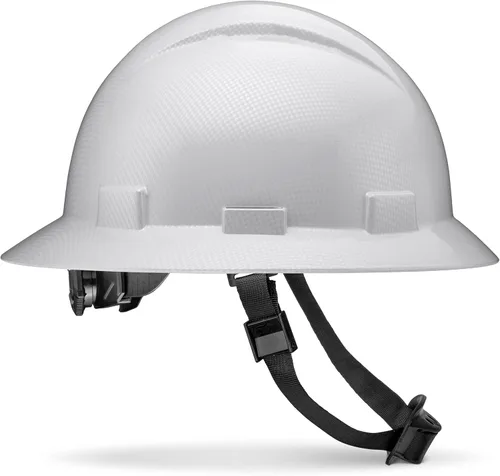 Casco duro de construcción OSHA con diseño de fibra de carbono de ala completa, sin ventilación, acabado brillante, con suspensión de 6 puntos por