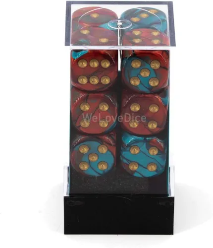 Miniatura 4 de DND - Juego de dados poliédricos de plástico Géminis de 0.63 pulgadas, color rojo, verde azulado y dorado, dados de mazmorras y dragones, incluye 12