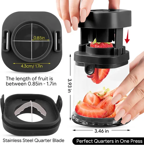 Miniatura 2 de Cortador de frutas pequeño, cortador creativo de fresas y uvas, haciendo rápidamente ensalada de frutas y verduras (negro)