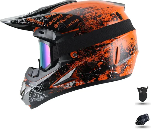 Miniatura 10 de Casco de motocross para jóvenes, aprobado por el DOT, cascos para niños ATV con gafas, guantes y máscara, para motocross, ATV, BMX Off-Road