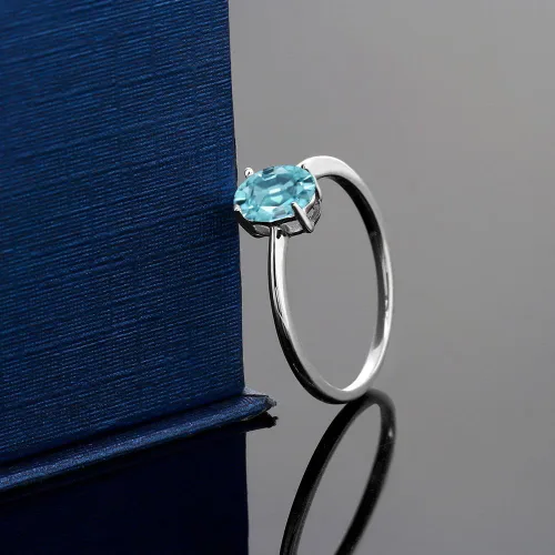 Miniatura 21 de Gem Stone King Anillo de compromiso solitario con piedra preciosa de oro blanco de 10 quilates, ovalado, 0.27 x 0.19 pulgadas, anillo de promesa