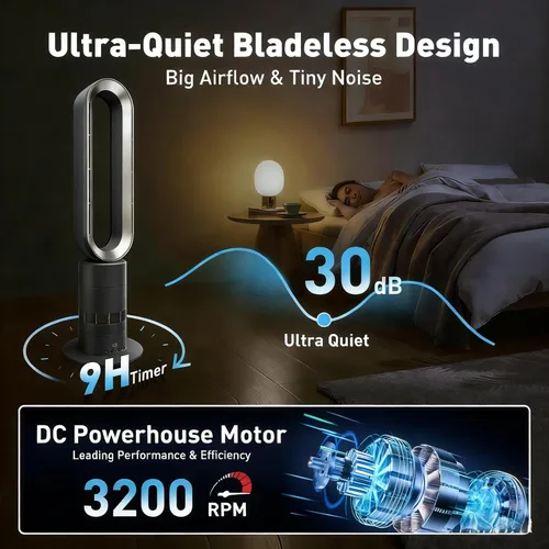Miniatura 6 de Xcity TP18Pro Bladeless Tower Fan, 2-in-1 Heater & Cooling Fan, 10 Cooling + 3 Heating Levels, Remote Control, Ultra-Quiet for Bedroom & Home Office