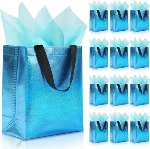 Miniatura 19 de KeerxunBag 12 piezas de bolsas de regalo reutilizables (incluye papel de seda) Bolsa de regalo con asa para cumpleaños, fiestas, días festivos