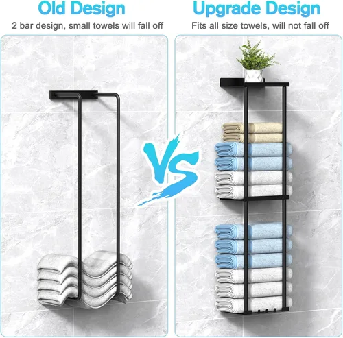 Miniatura 6 de Liuoud Toallero para Baño, Organizador Portador de Almacenamiento de Toallas Enrolladas Vertical Montado en la Pared con Estante, Sostiene Hasta 6