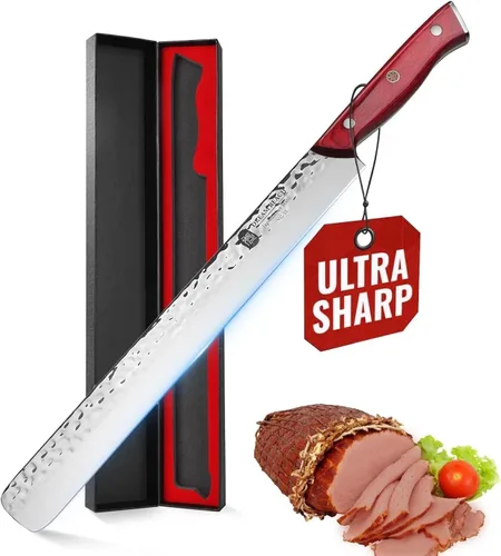 Miniatura 9 de Huusk - Cuchillos vikingos, cuchillo de carnicero forjado negro con vaina, filete japonés para carne, cuchillos de espiga completa para cocina