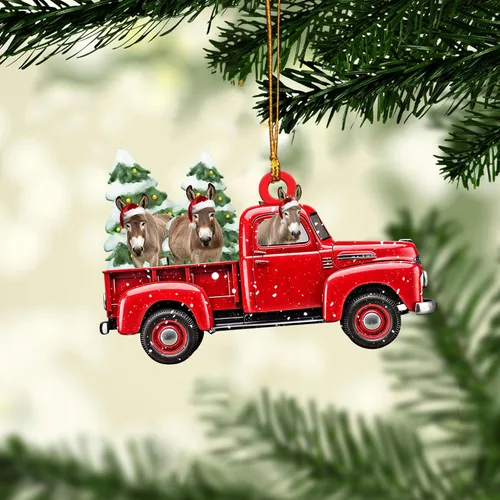 Miniatura 9 de Talataca Burro con sombrero de Navidad, reno con tira de luces 2D plano para espejo retrovisor de automóvil, accesorios para el árbol de Navidad