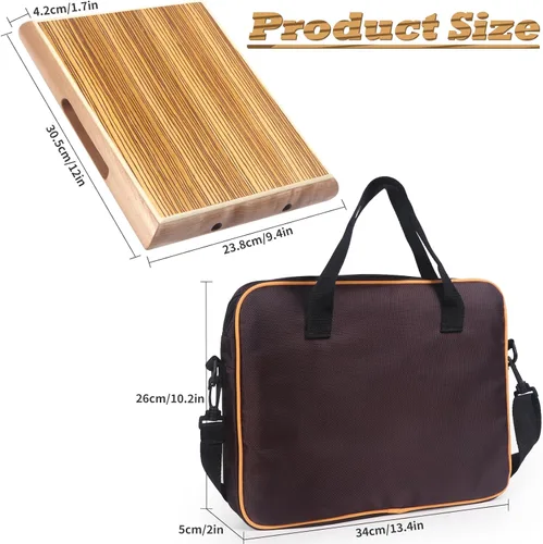 Miniatura 2 de Cajon, 12 x 9.4 x 1.7 pulgadas, caja de percusión de madera de cebra caja de ritmos con cuerdas ajustables internas Cajones, llave, bolsa