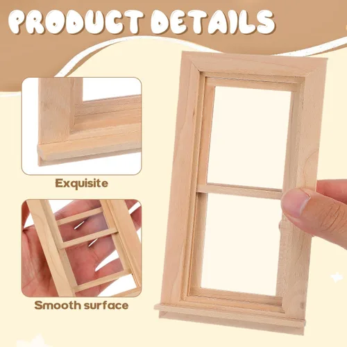 Miniatura 6 de Toyvian Ventana de madera para casa de muñecas, 1: 12 escala de casa de muñecas, mini marco de ventana, muebles de madera en miniatura