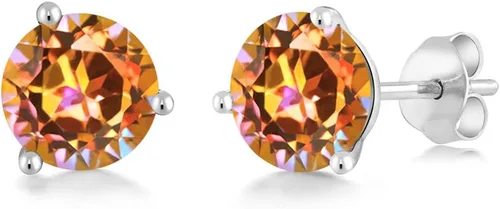 Miniatura 16 de Gem Stone King Aretes de oro de 14 quilates, 0.236 in, piedra natal redonda, Martini, 3 puntas, aretes de oro para mujer