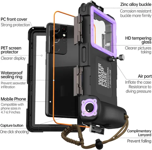 Miniatura 5 de Funda impermeable para teléfono Samsung Galaxy A14 5G, protector de pantalla con correa, protector de cuerpo completo, resistente a prueba de golpes