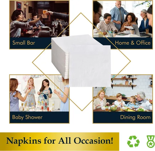 Miniatura 7 de Vplus Paquete de 500 servilletas de cóctel de papel, servilletas de bebidas de 3 capas, servilletas cuadradas blancas desechables, perfectas