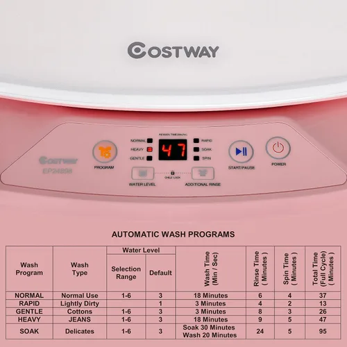 Miniatura 6 de COSTWAY Lavadora Portátil, Capacidad de 8 Libras, Bomba de Drenaje Integrada, Lavadora Compacta de Lavandería con 6 Programas, 6 Niveles de Agua