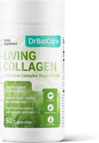 DrBioCare Suplemento de Complejo de Colágeno Vivo L-Carnitina, Péptidos de Colágeno de Bóvinos Alimentados con Pasto, Colostro Bovino, Extracto de