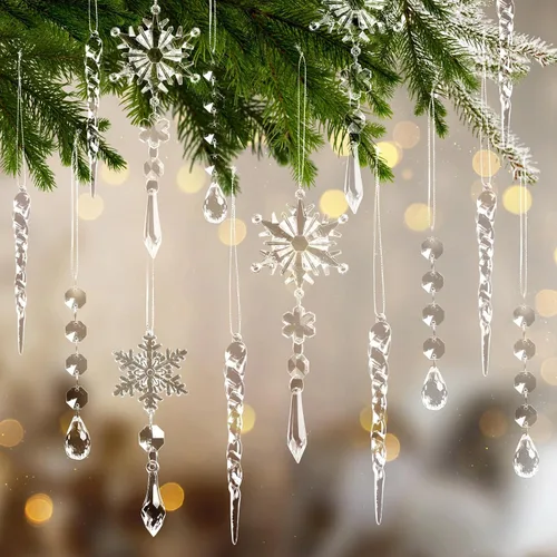 Miniatura 9 de Geegoods 18 adornos de Navidad, copos de nieve, decoraciones colgantes de cristal acrílico de Navidad, decoraciones de cristal de carámbano