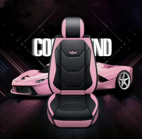 Miniatura 6 de Juego completo de fundas de asiento de coche de piel sintética de lujo para 5 asientos, ajuste universal (BK-rosa)