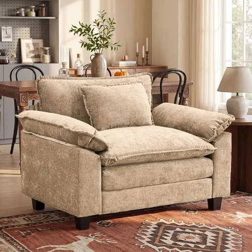 Miniatura 22 de Oprisen Sofá Seccional Modular, Cómodo Cloud Couch Sofá Seccional, Sofá Cama de Chenilla con Asiento Profundo con Almohadas Decorativas para Sala
