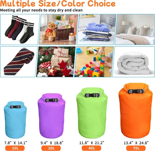 Miniatura 4 de Desoto Bolsa seca impermeable, 2 paquetes, 2L/5L/10L/20L/40L/70L, bolsa de almacenamiento en seco para mantener el equipo seco limpio para kayak