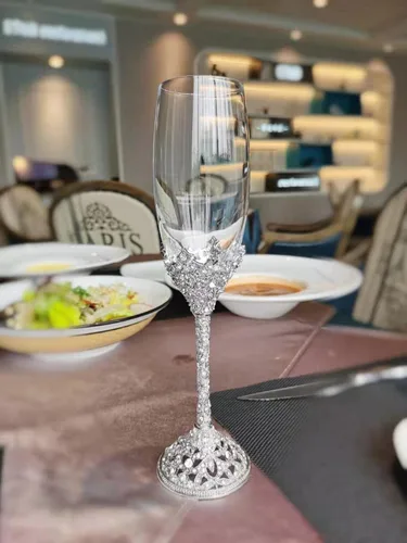 Miniatura 6 de Copas de champán – Base de metal de cristal con piedras de cristal, juego de 2 pares de flautas de tostado, boda, aniversario, fiesta, cumpleaños