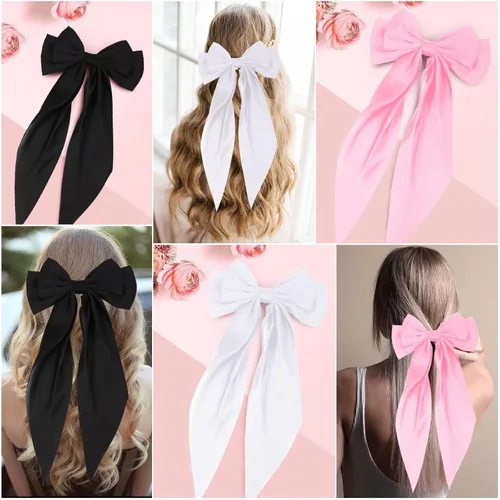Miniatura 7 de 2 piezas de accesorios para el cabello: pinzas para el pelo de mariposa con lazo beige y rosa, pasadores y cintas - bonitos lazos para mujer