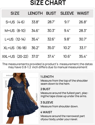 Miniatura 6 de TECREW Vestido corto de verano con cuello en V y manga corta fruncida para mujer