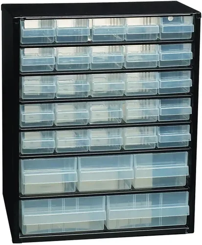 Miniatura 13 de Raaco Gabinete de almacenamiento de acero, compacto de 30 cajones, cajón de plástico de polipropileno transparente, organizador de piezas pequeñas