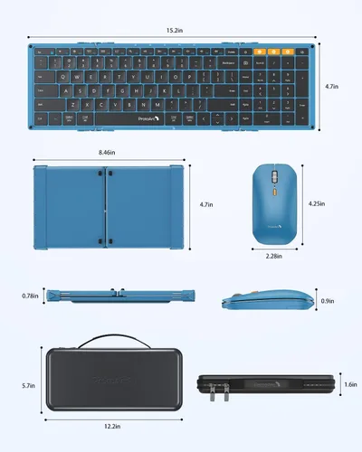 Miniatura 9 de ProtoArc XKM01 - Teclado y mouse plegables, combo de mouse inalámbrico plegable de tamaño completo para viajes de negocios, una suite de oficina Azul