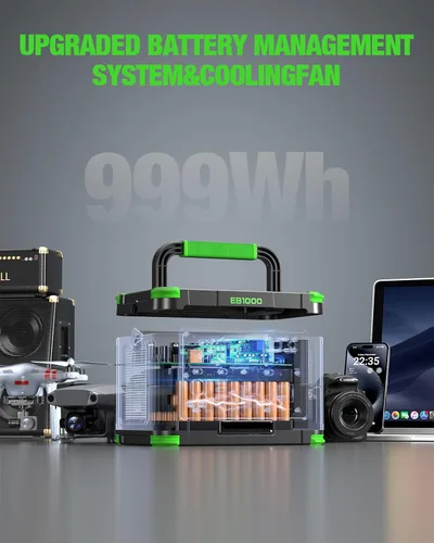 Miniatura 3 de GRECELL - Generador solar portátil de 1000 W, 999 Wh con salida USB-C PD de 60 W, salida de CA de onda sinusoidal pura de 110 V, batería de litio