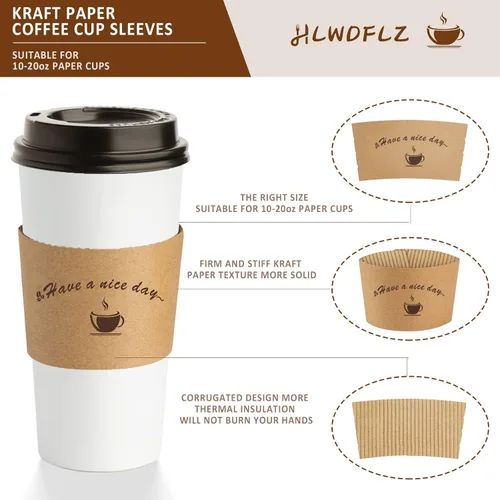 Miniatura 5 de Fundas de papel kraft para tazas de café, 200 paquetes, fundas de café, fundas de taza corrugadas desechables para aislamiento protector caliente