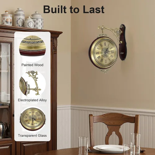 Miniatura 4 de Relojes de pared grandes, reloj de metal marrón con ciervo, decoración de pared, reloj de pared de aleación de doble cara para interiores