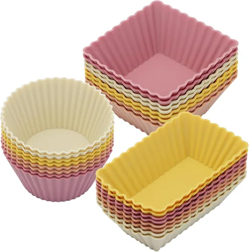 Miniatura 9 de Paquete de 24 moldes de silicona para magdalenas, moldes reutilizables para cupcakes para hornear, divisores Bento de 3 formas para lonchera