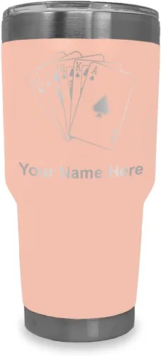 Miniatura 28 de LaserGram Vaso aislado al vacío de 20 onzas, tarjetas de póquer Royal Flush con grabado personalizado incluido (negro)
