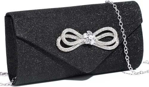 Miniatura 14 de Bolso de noche para mujer, con lazo de cristal brillante, con solapa, bolso de mano para mujer, boda, fiesta, baile de graduación