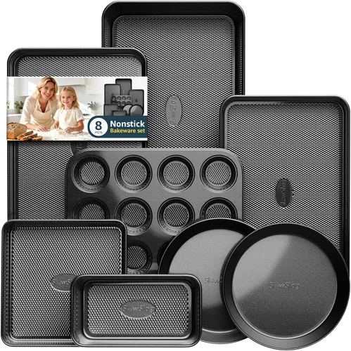 Miniatura 18 de Juego de 12 piezas para hornear antiadherente, juegos de utensilios para hornear no tóxicos con bandeja para hornear, molde para tartas, molde
