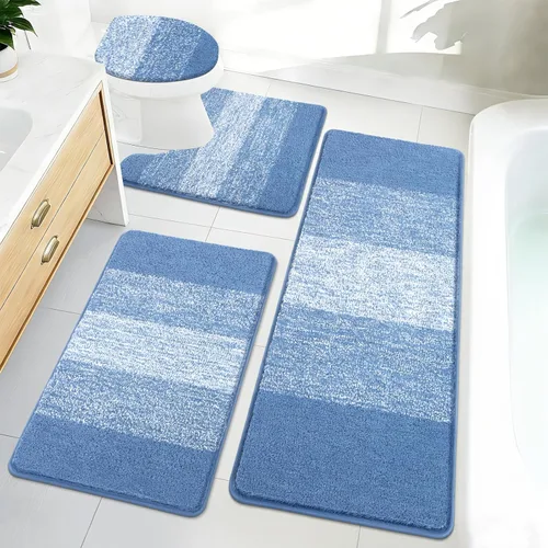 Miniatura 41 de Bsmathom Juego de 4 alfombras de baño, alfombras de baño de microfibra suave y absorbente con alfombra de contorno en forma de U para inodoro y Azul