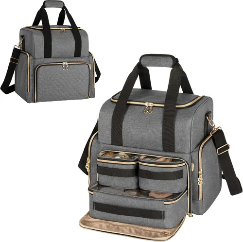 Miniatura 9 de LUXJA Bolsa de maquillaje de viaje grande con 3 estuches extraíbles, bolsa de cosméticos con divisores desmontables (patente pendiente), color negro