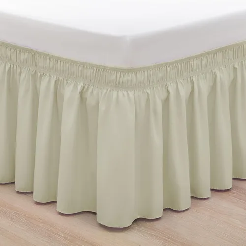 Miniatura 54 de Falda de cama RIMELA envoltura volante elástica que protege contra el polvo con color sólido, resistente a las arrugas y a la decoloración con Blanco