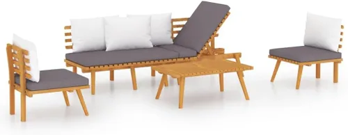 Miniatura 2 de Ensemble de Salon de Jardin 4 Pièces en Bois d'Acacia Massif Gris, Modulaire et Confortable avec Coussins, Pour Terrasse, Balcon ou Jardin Extérieur