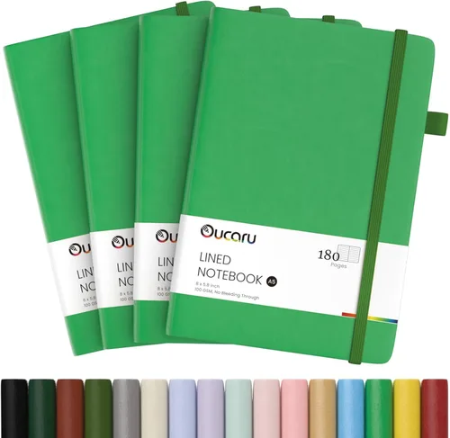 Miniatura 21 de Oucaru Cuaderno rayado, paquete de 4, 180 páginas, diarios A5 para escribir, papel grueso de 100 GSM, cuadernos pequeños diarios para mujeres y 4