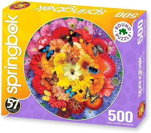Miniatura 2 de Springbok Rompecabezas redondo de 500 piezas con flores coloridas, fabricado en Estados Unidos Multicolor
